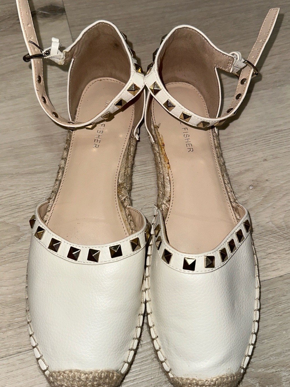 Marc Fisher White Studded Ankle-Strap Espadrilles